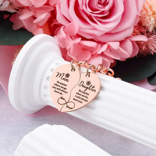 1 Set Gifts for Mom Mom Daughter Keyring Stainless Steel Versatile Matching Keychain Set Engraved Elegant Heart Shape Keyring