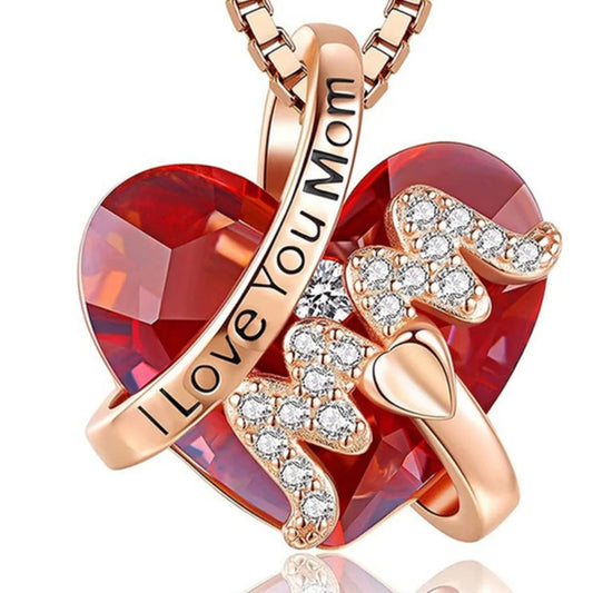 Mom Mother's Day Gift Jewelry Heart Red/Blue Pendant Necklace Luxury Fashion Mother's Day Necklace Women Mother
