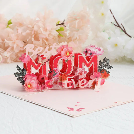 Mother's Day Red Flower 3D Greeting Card Paper Carving Thank You Card Student Sends Mother's Blessing Card Party Desktop Decor