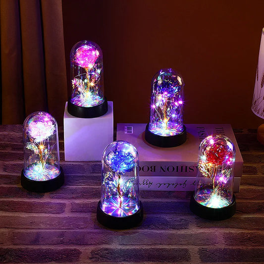 1pcs Hot LED Enchanted Galaxy Rose Eternal Beauty Rose With Fairy Lights in Dome for Valentine's Day Wedding Party Mother's Day
